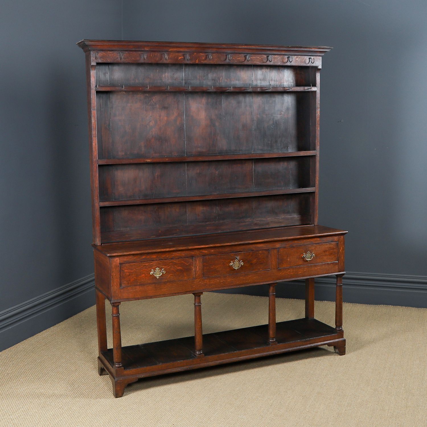 photo furniture Antique Welsh Oak Joined Pot Board Dresser Base & Rack Sideboard (Circa 1800)