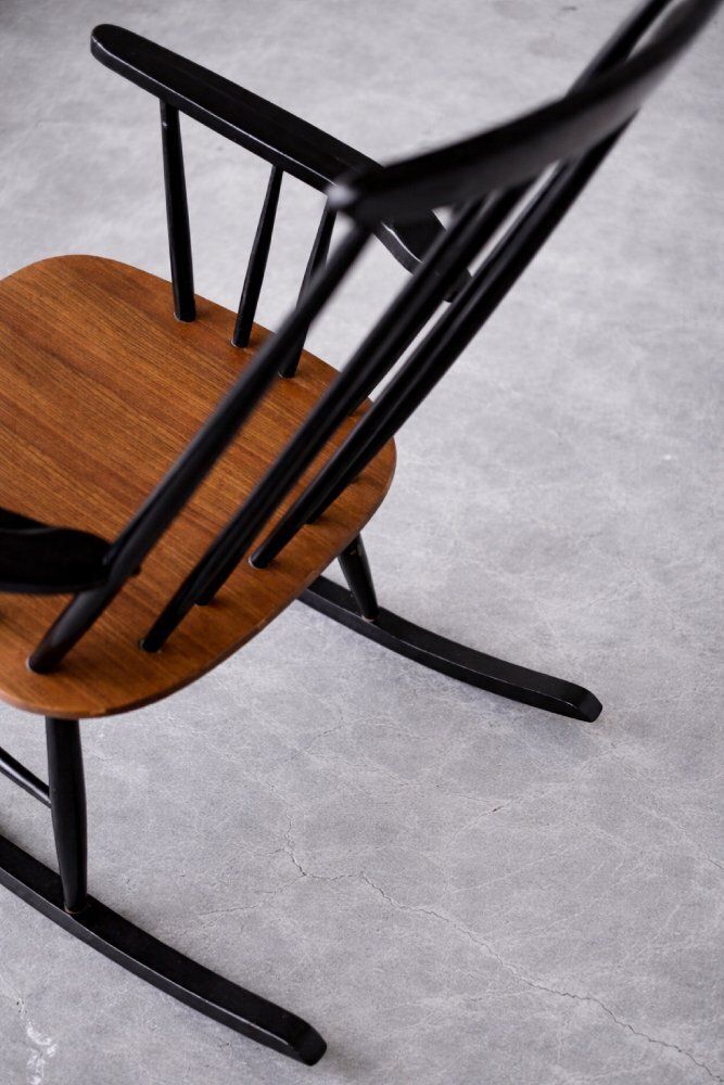 Mid Century Finnish Modern Wooden Rocking Chair By Ilmari Tapiovaara For Asko, 1960s photo furniture