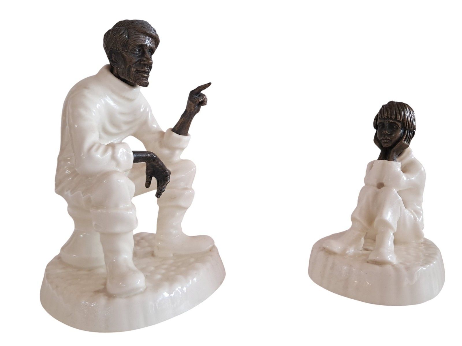 Vintage Minton Pair Figures Travellers Tales Spellbound Bone China & Bronze 1970 photo for sale