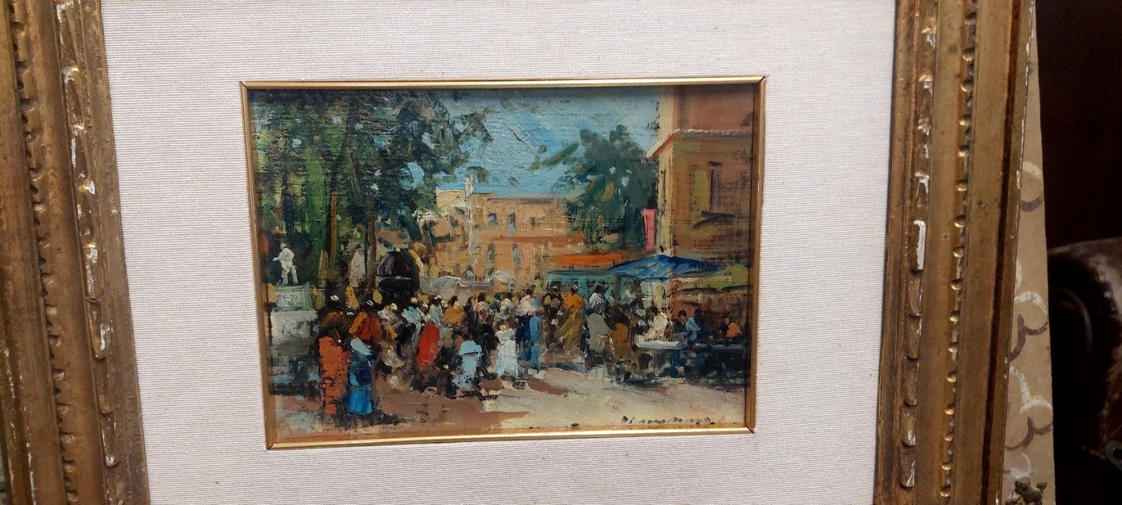 Francesco Di Marino Naples 1892/1954 Oil On Table Market Scene photo vintage