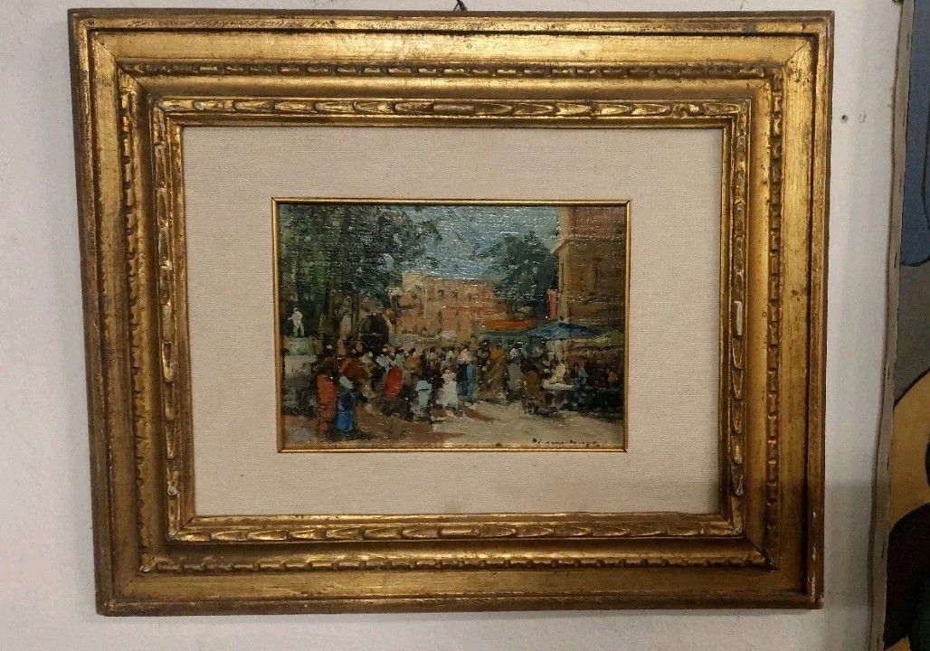 photo for sale Francesco Di Marino Naples 1892/1954 Oil On Table Market Scene