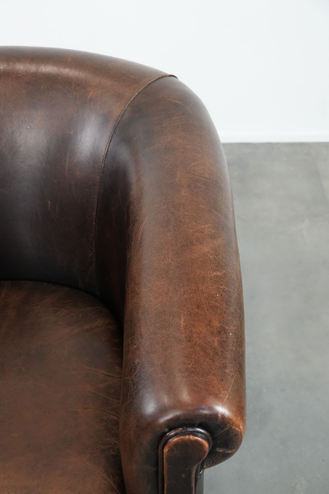 Characterful Club Armchair Made Of Sheepskin With A Beautiful Patina And Comfortable Seating photo vintage