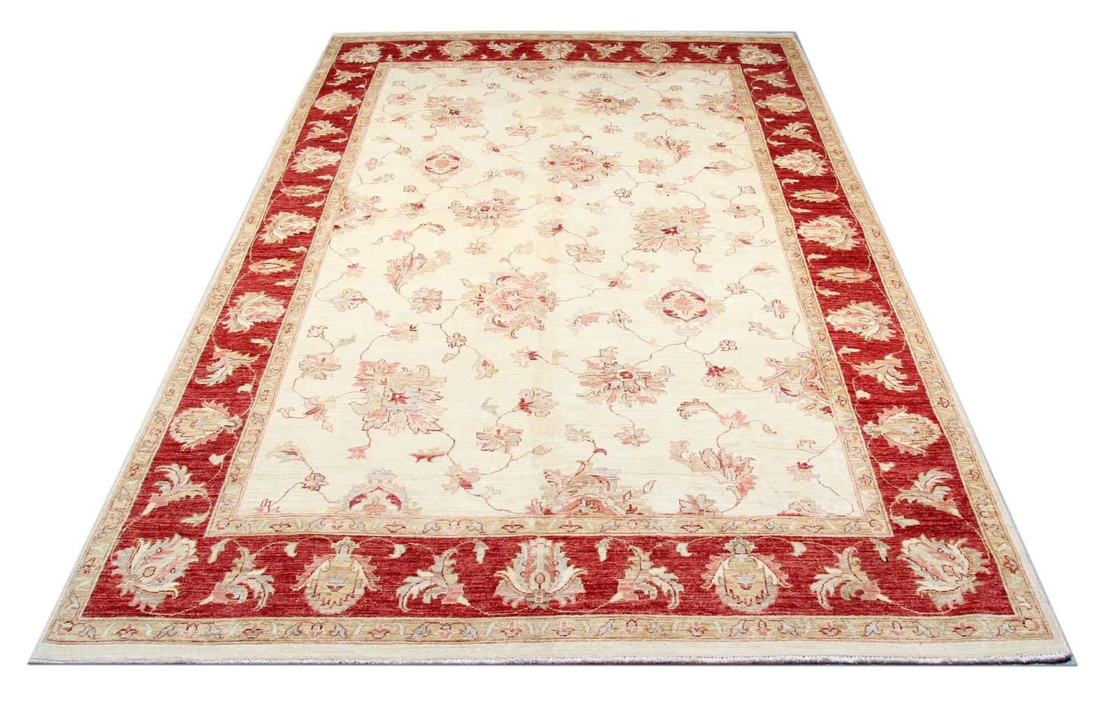 Traditional Cream Red Ziegler Carpet Handmade Wool Oriental Area Rug photo for sale