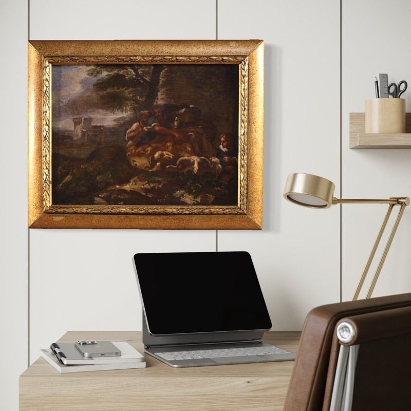 Art Antique Italian Painting From The 18th Century, Landscape With Pastoral Scene photo