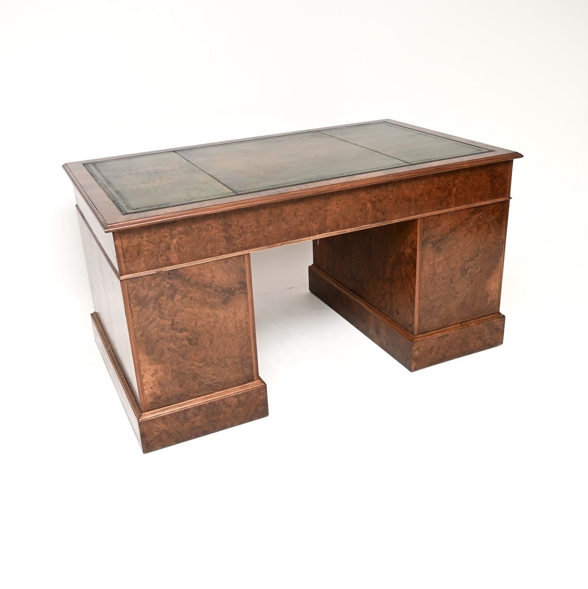 2535.0 Antique Burr Walnut Leather Top Pedestal Desk photo