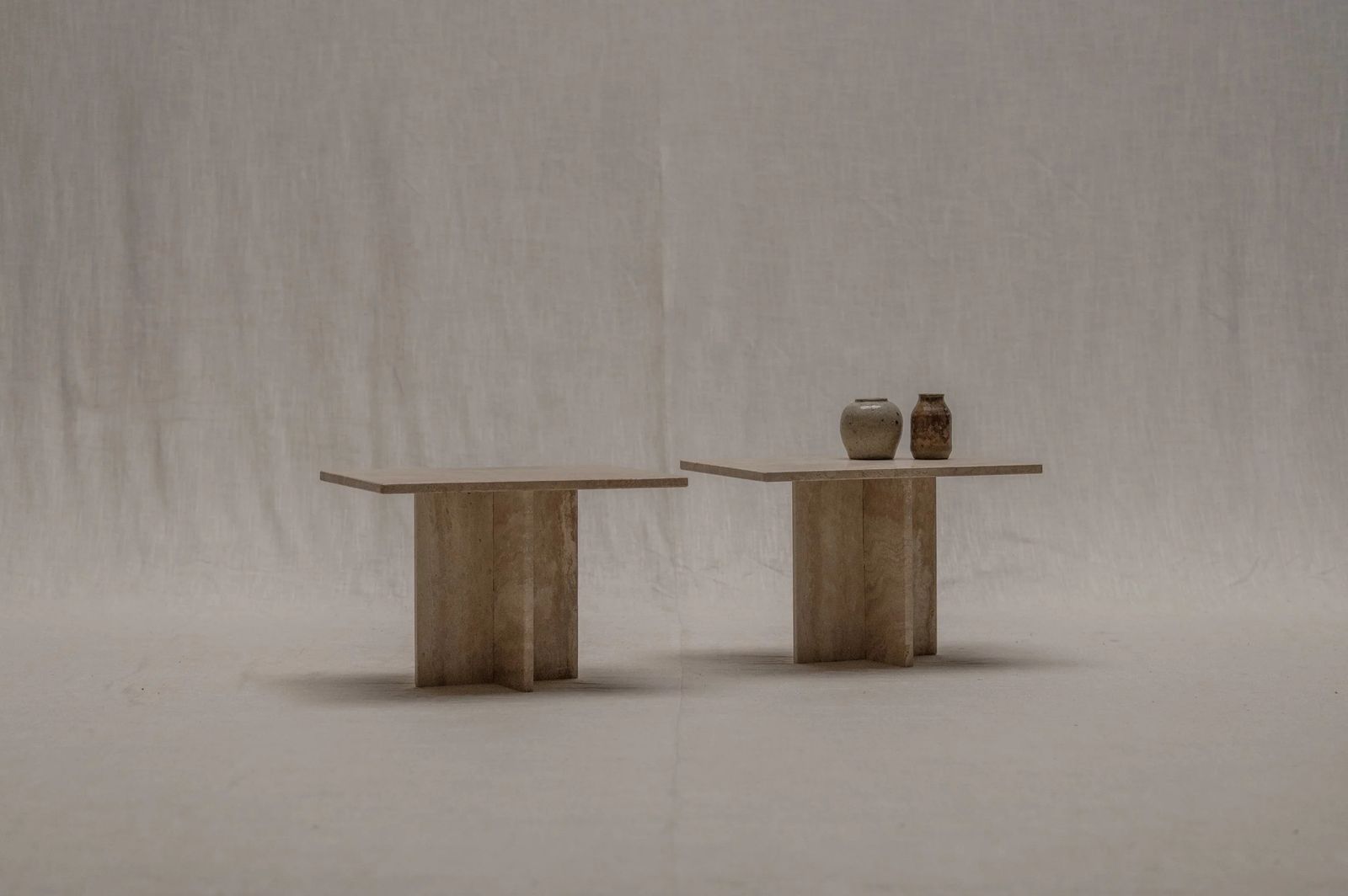 Set Of Two Italian Travertine Side Tables, 1970s. photo for sale