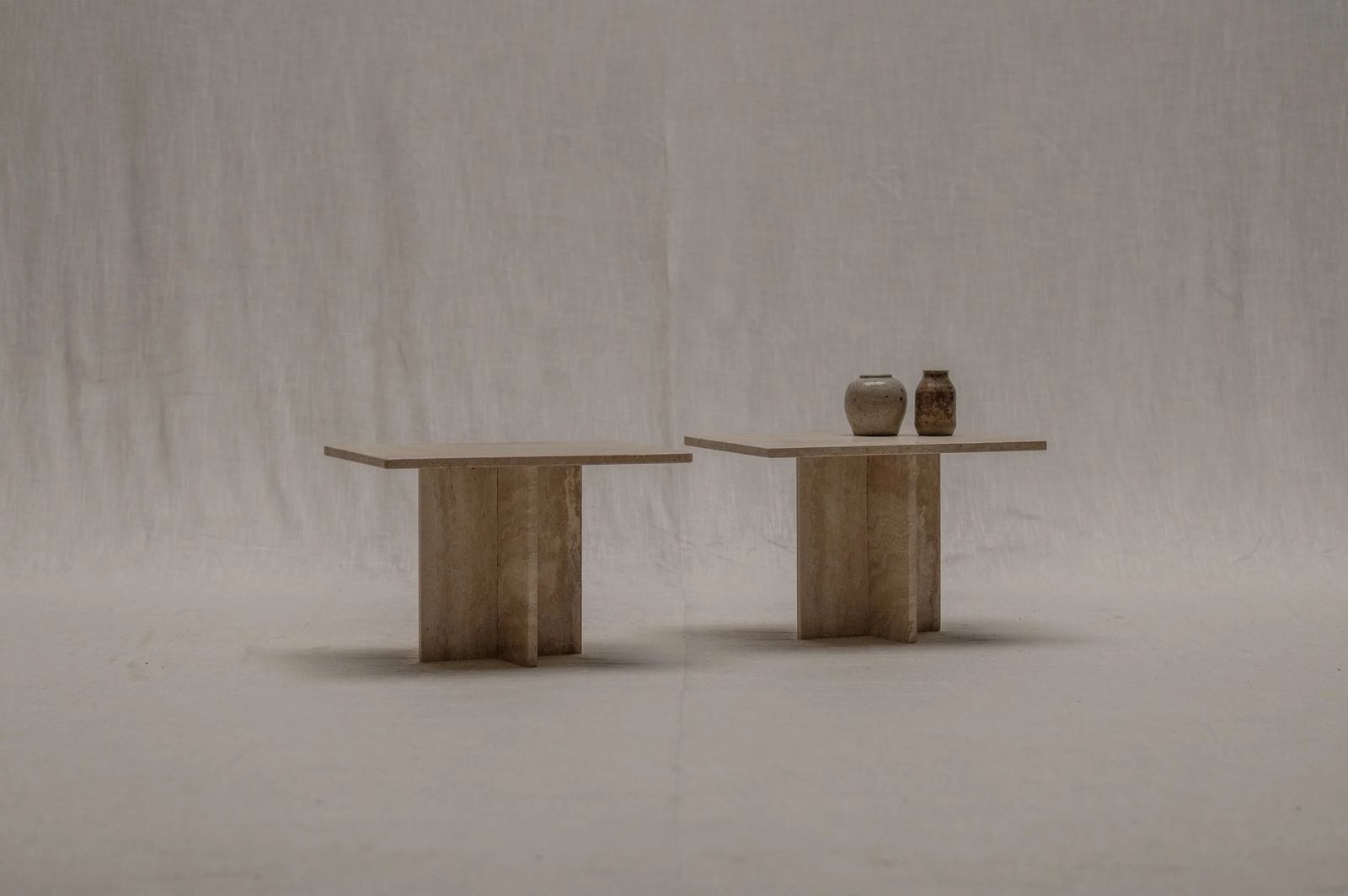 Set Of Two Italian Travertine Side Tables, 1970s. photo Furniture
