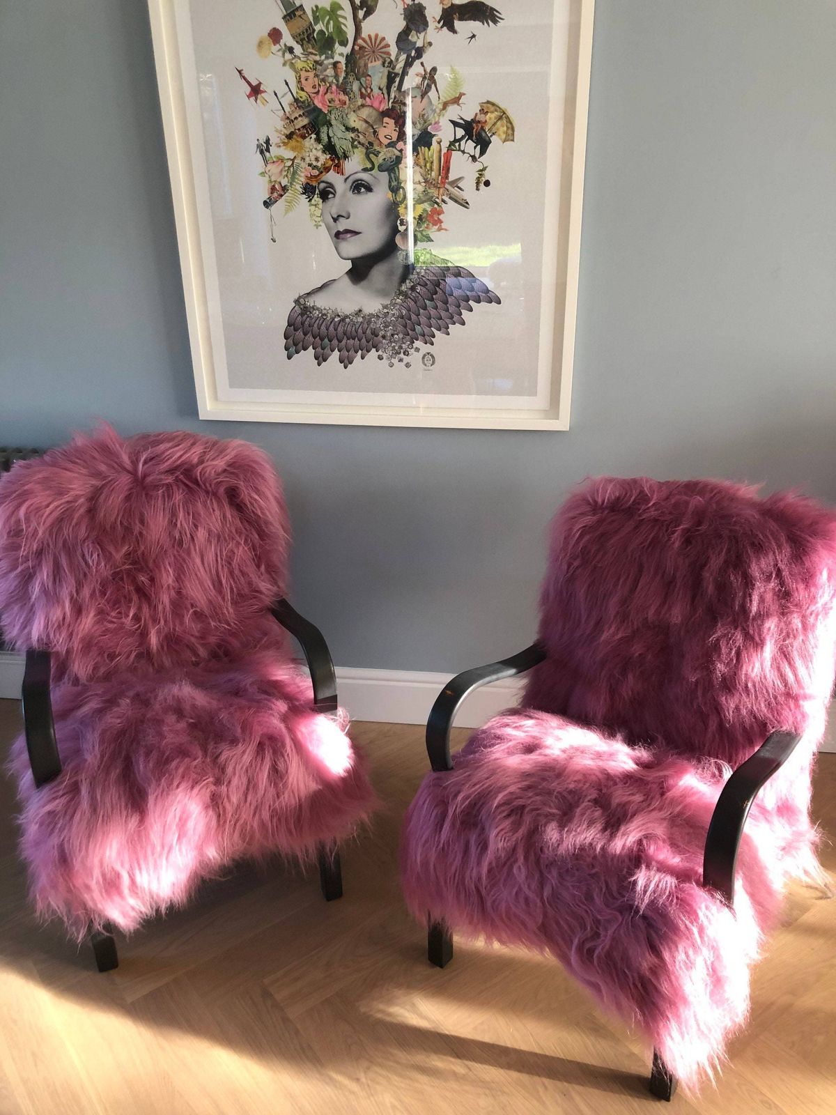 Pink Icelandic Sheepskin Bentwood Armchair