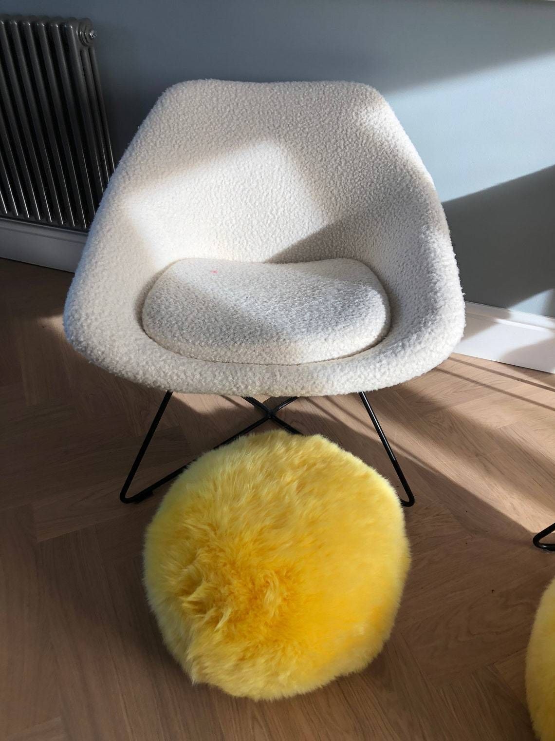 Sunshine Yellow Sheepskin Pouffe  Sheepskin Pouffe Yellow Furry Pouffe Footstool Pouffe Bright Yellow Pouffe photo vinterior