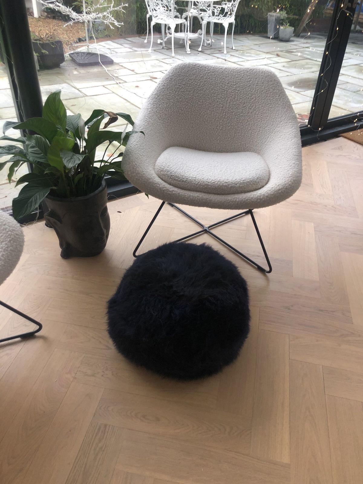 Dark Navy Blue Sheepskin Footstool, Sheepskin Pouffe , Fluffy Pouffe, Sheepskin, Footstool, Pouffe, Navy Sheepskin, photo for sale