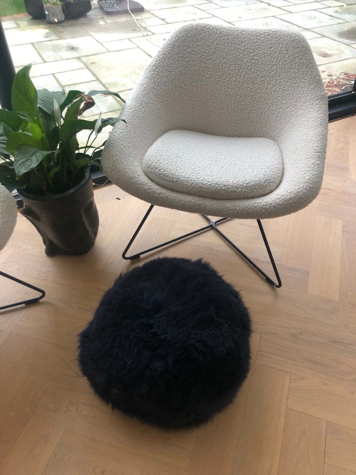 Dark Navy Blue Sheepskin Footstool, Sheepskin Pouffe , Fluffy Pouffe, Sheepskin, Footstool, Pouffe, Navy Sheepskin, photo buy