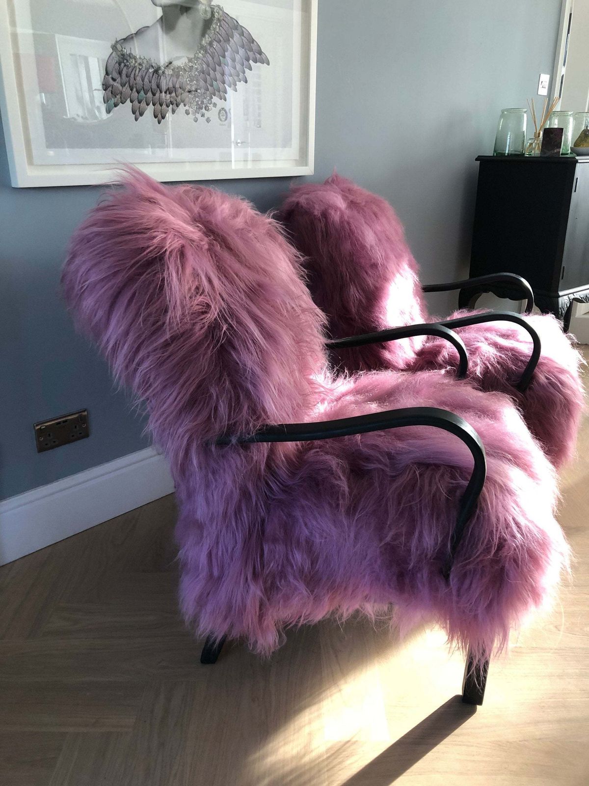 Pink Icelandic Sheepskin Bentwood Armchair photo furniture