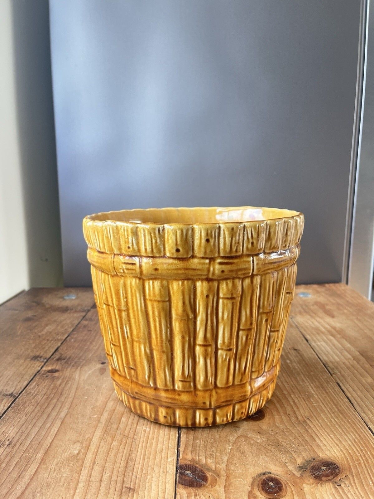 Antique Aesthetic Movement English Majolica Bamboo Planter Plant Pot Jardiniere DR Christopher Dresser Ault Linthorpe Style photo for sale