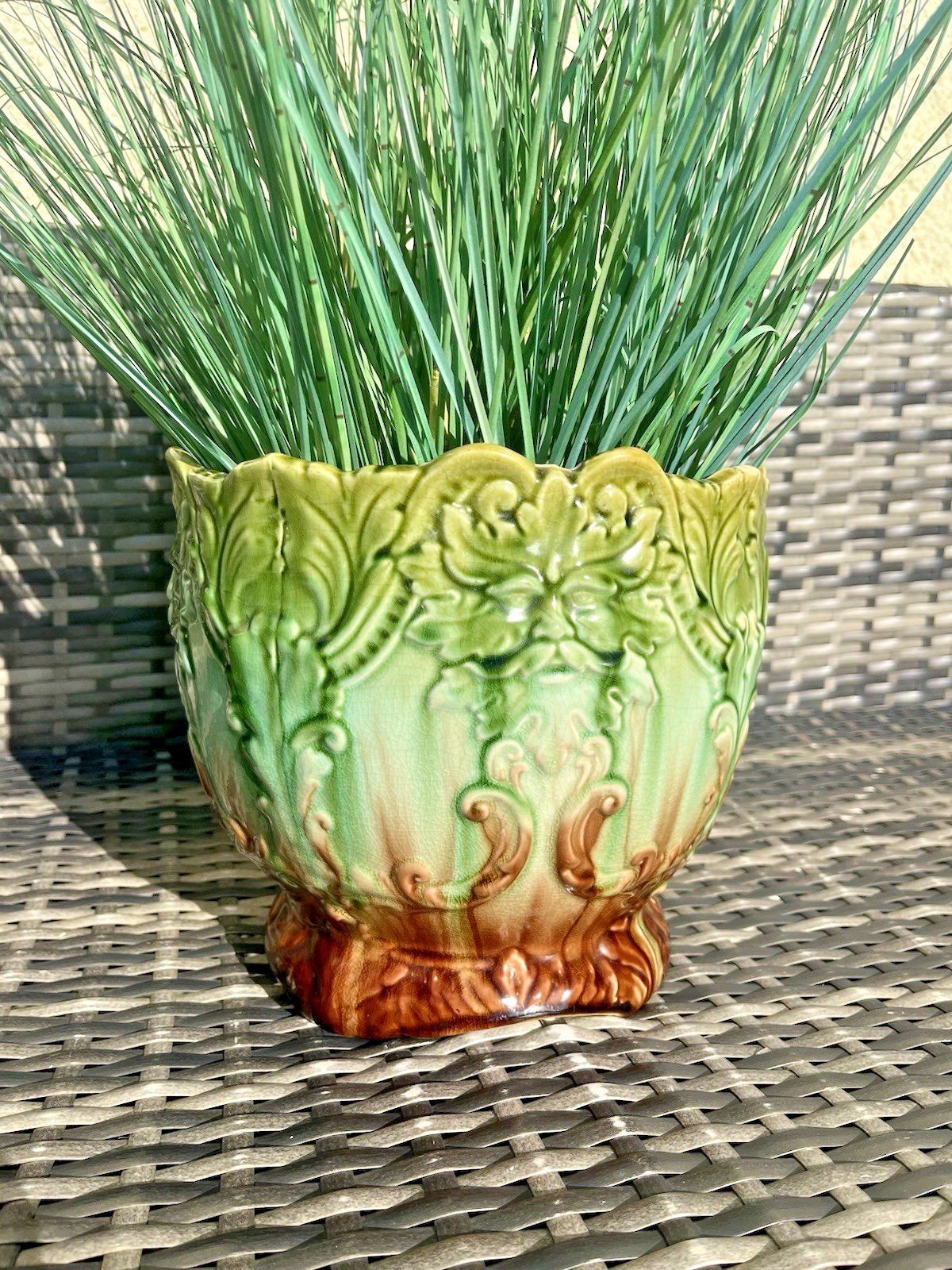 Antique English Majolica Mask Green Man Jardiniere Plant Pot Thomas Forester ? photo for sale