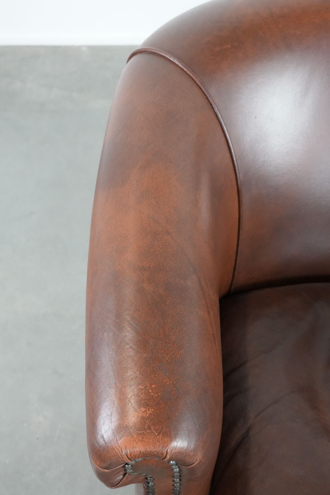 Cognac Colored Cowhide Club Armchair In English Style With A Luxurious Look photo vintage
