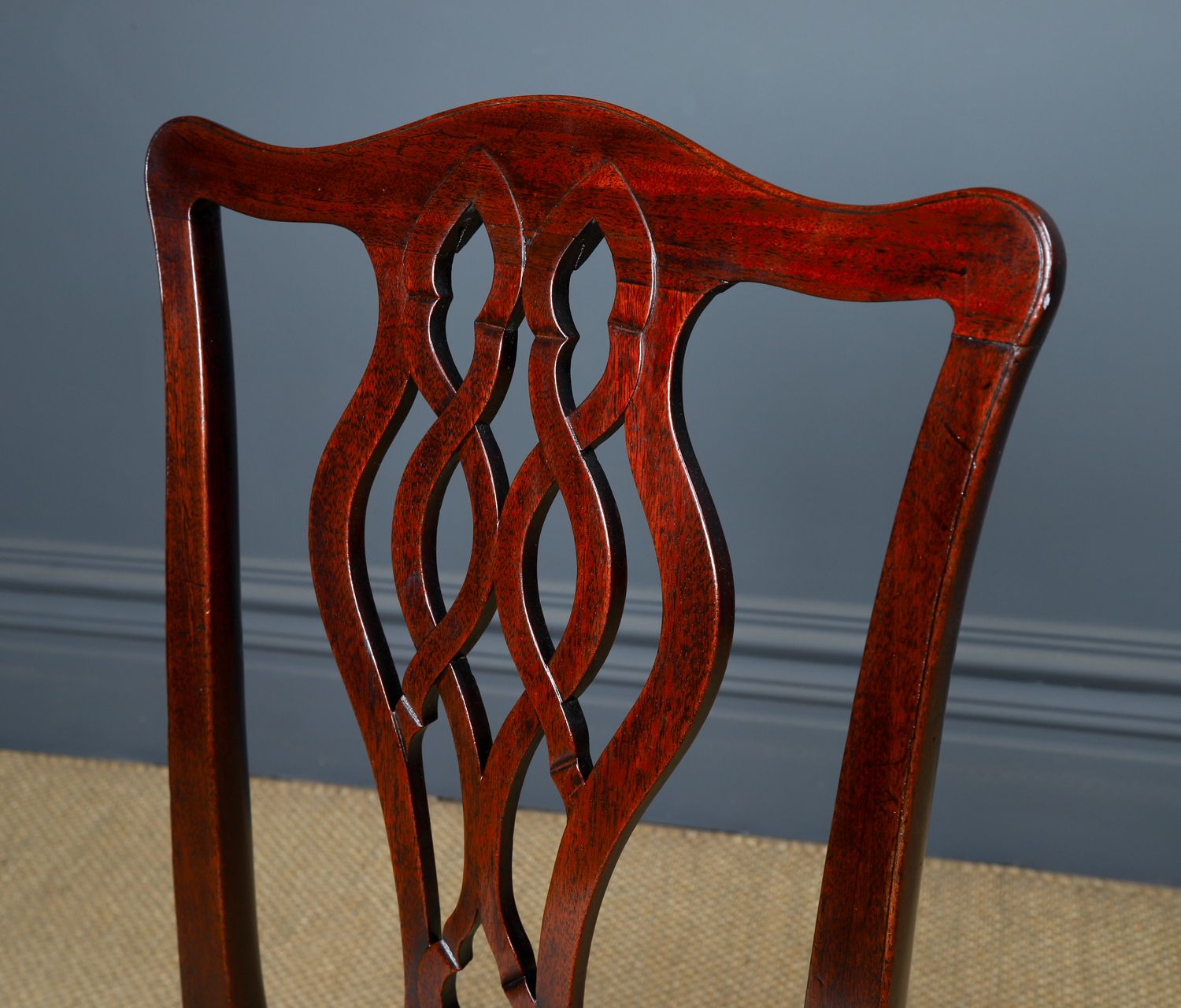 photo for sale Antique English Pair Of Thomas Chippendale Mahogany Office Desk Dining Chairs (Circa 1820)