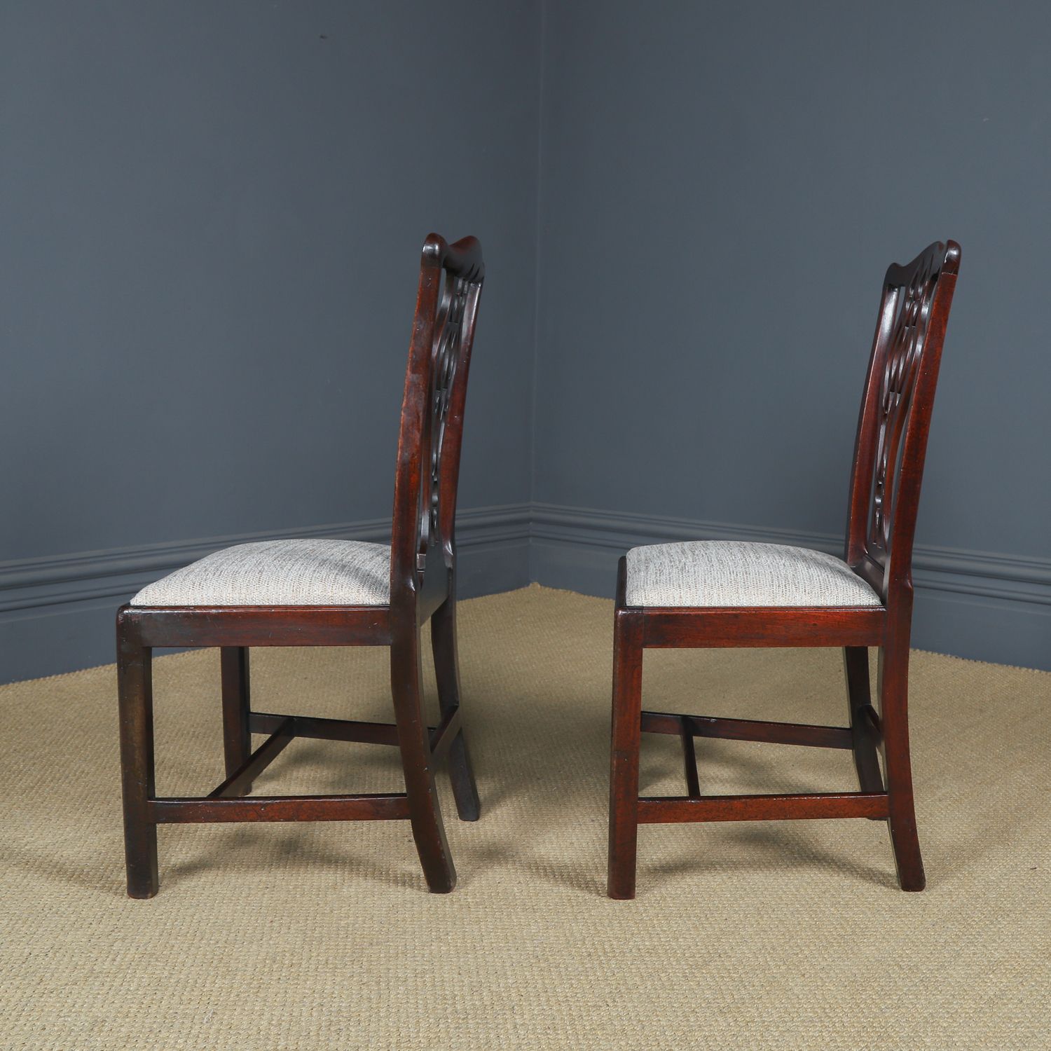 photo buy Antique English Pair Of Thomas Chippendale Mahogany Office Desk Dining Chairs (Circa 1820)