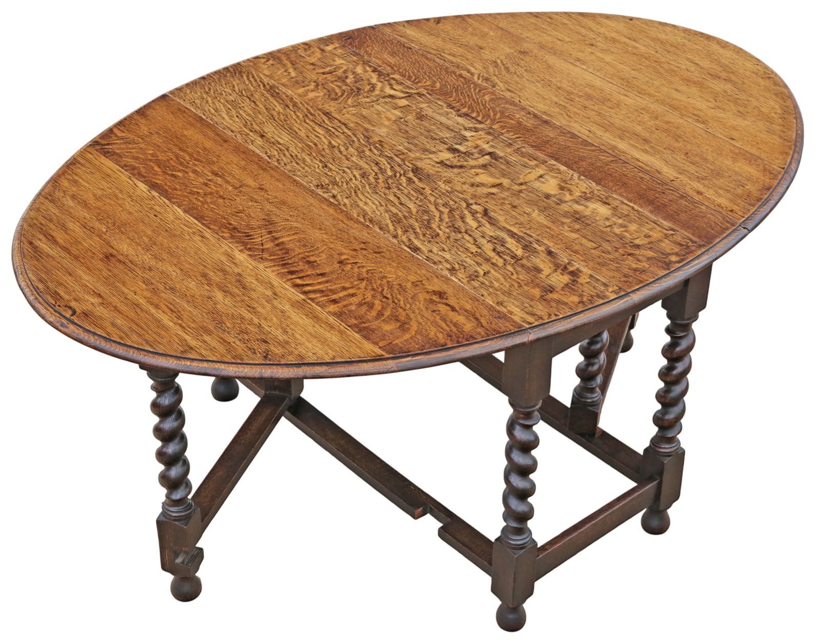 Antique C.1920 Oak Barley Twist Gateleg Drop Leaf Dining Table – Large, Fine Quality photo furniture