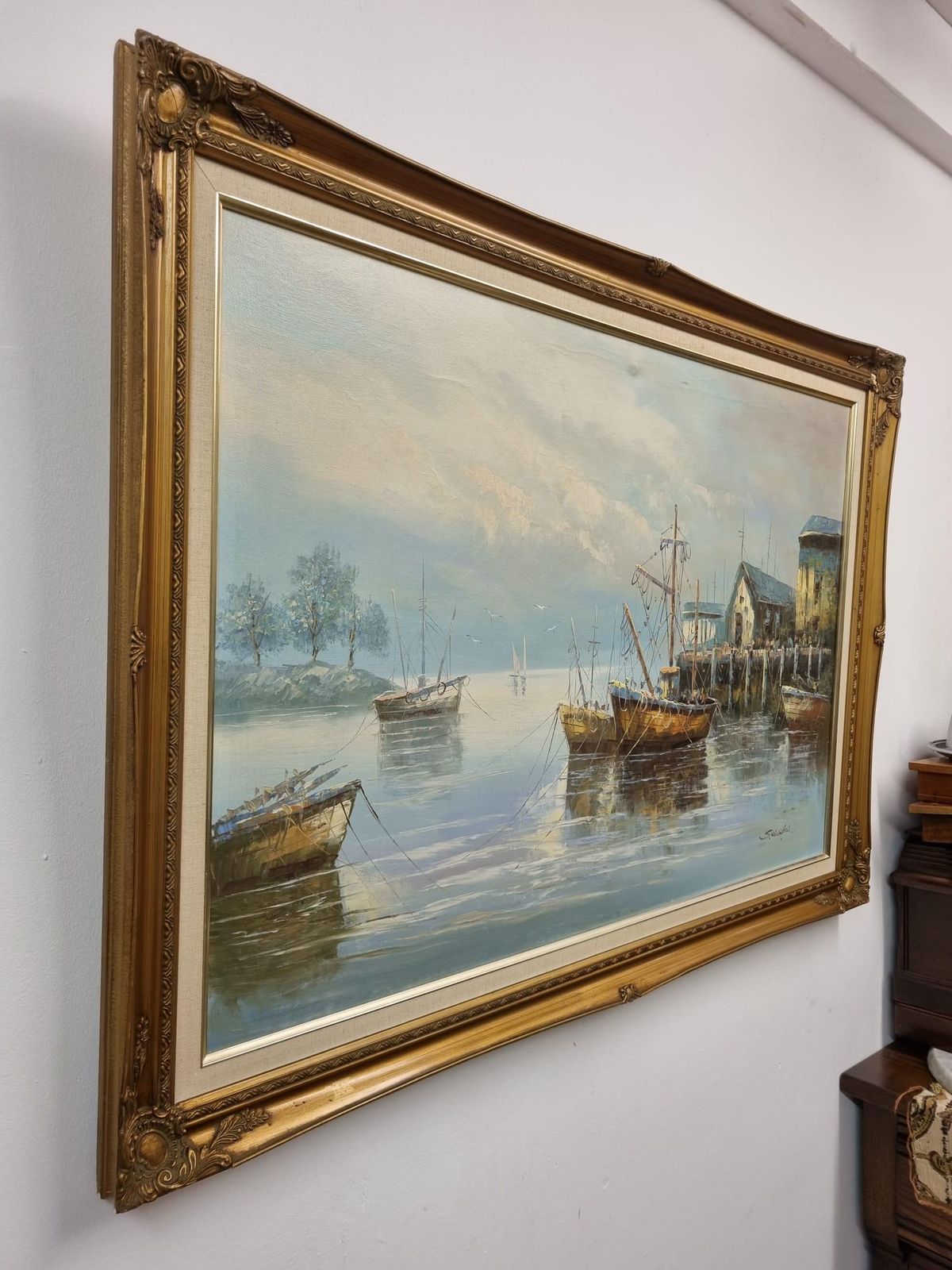 Vintage Large Oil Painting On Canvas / Seascape / Signed / C1950 photo buy
