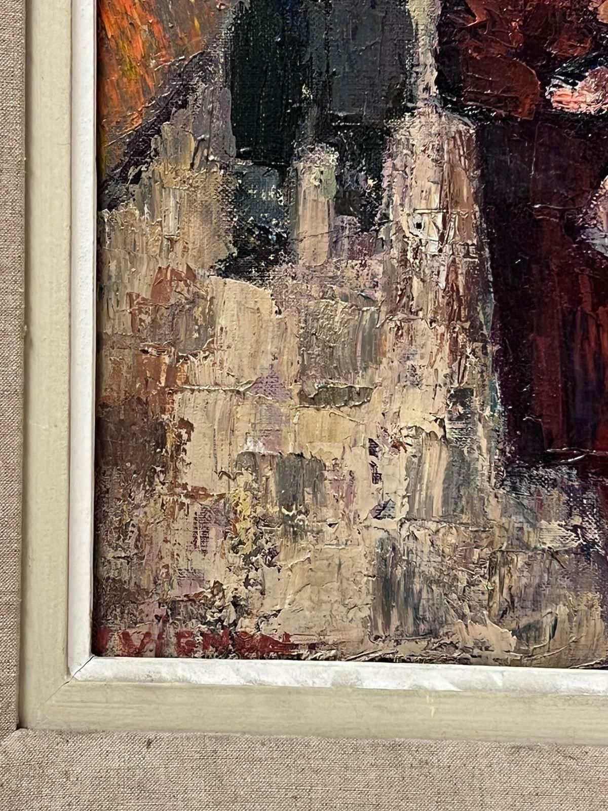 Josine Vignon1950s French Post Impressionist Oil Painting Busy Paris Street Scene Figures1950s photo for sale