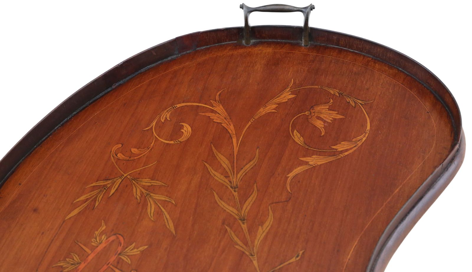 Antique 19th Century Fine Quality Inlaid Mahogany Kidney Shaped Serving Tray photo Home Decor