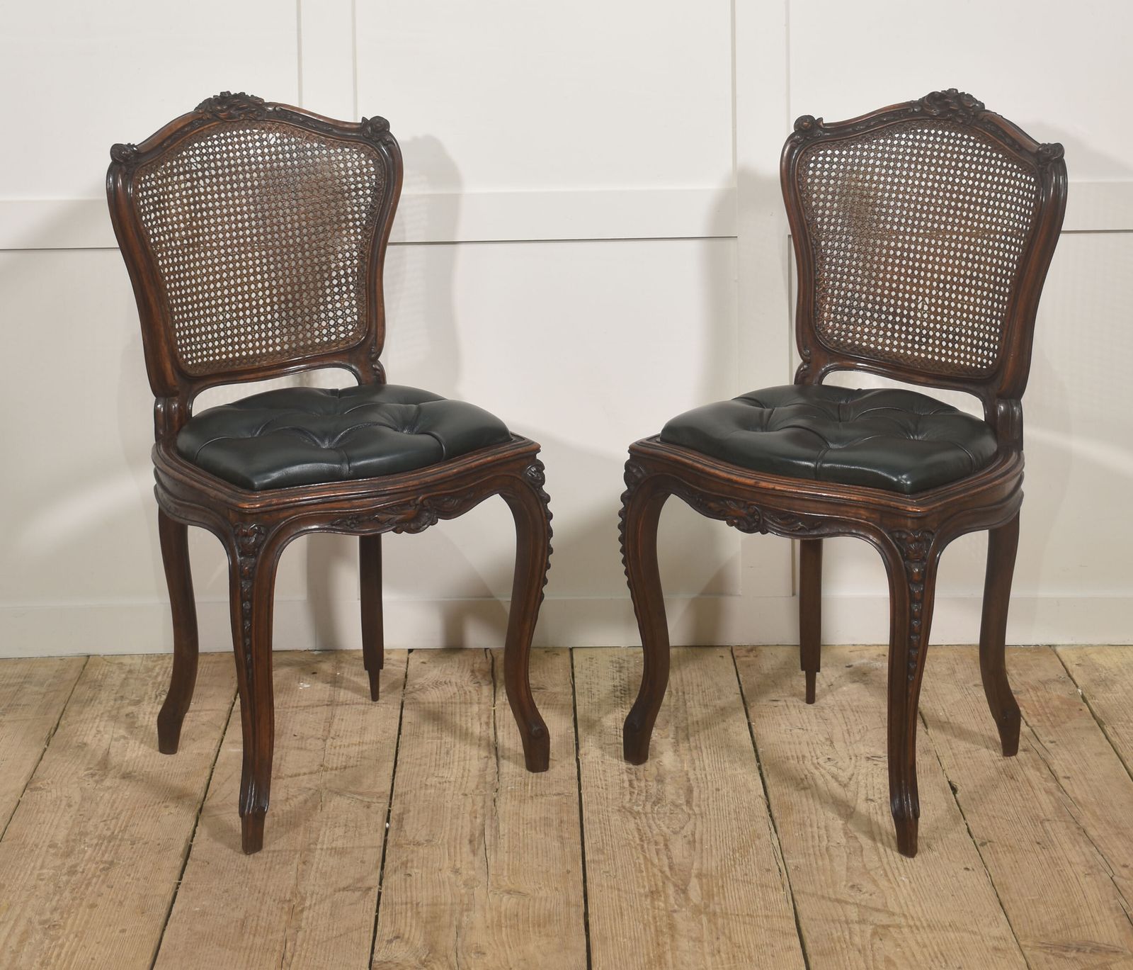 Pair Of Louis XV Style Carved Walnut And Caned Side Chairs photo buy