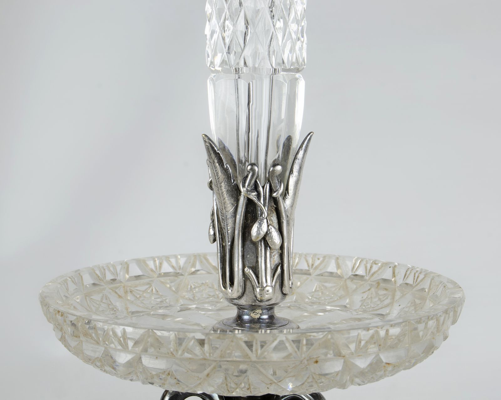 Pair Of Late 19th Century Silvered Epergnes/Centerpieces With Cut Glass Bowls And Tops By Christofle, France photo Home Decor