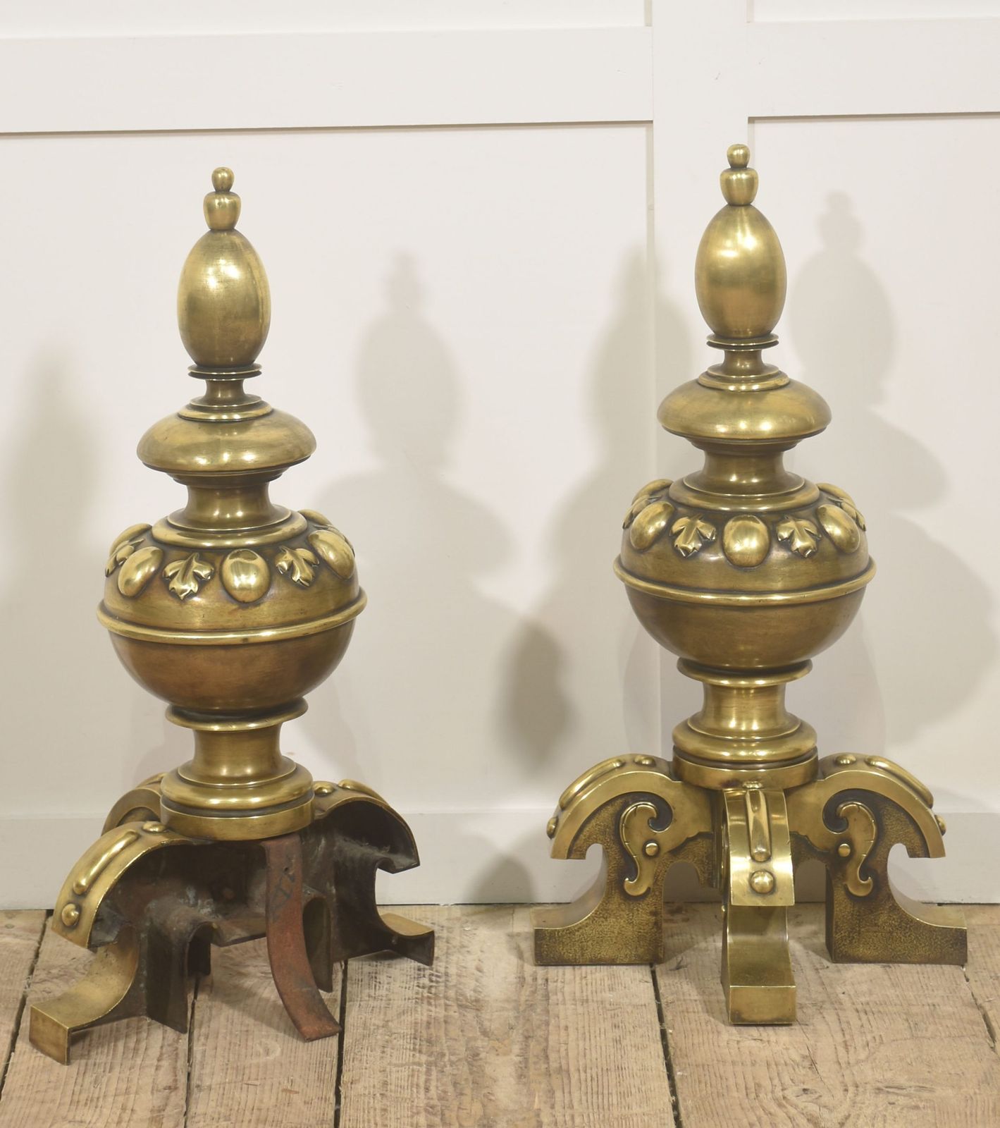 Substantial Finely Cast Pair Of Brass Fire Dogs photo for sale