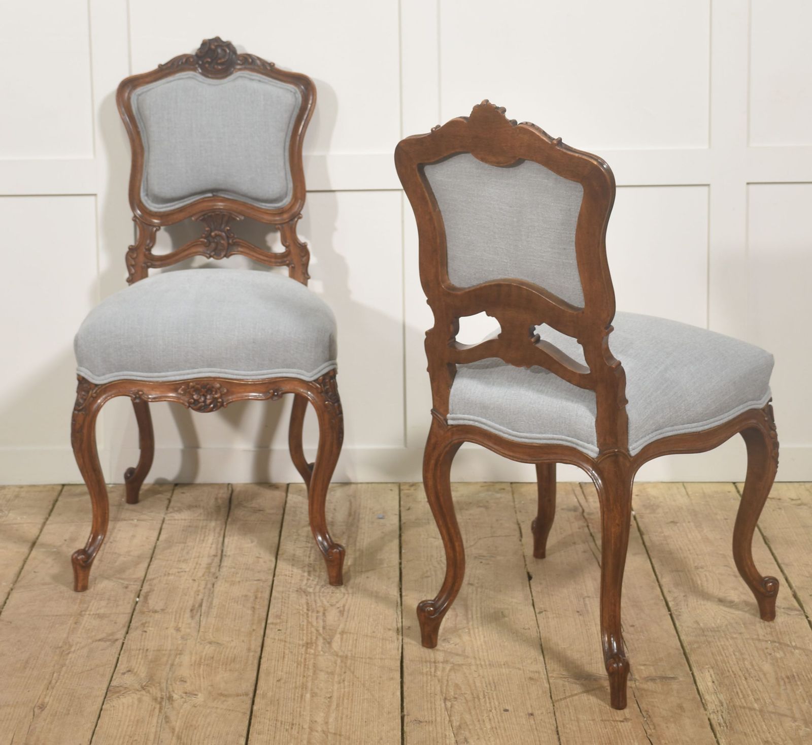 Pair Of Carved Walnut Louis XV Style Side Chairs photo vinterior