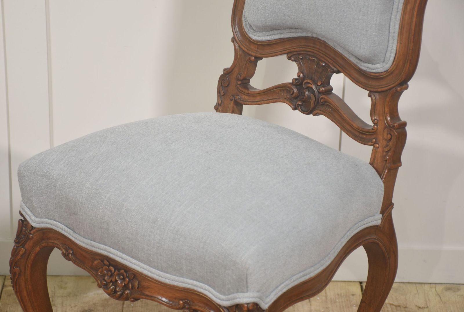 photo for sale Pair Of Carved Walnut Louis XV Style Side Chairs
