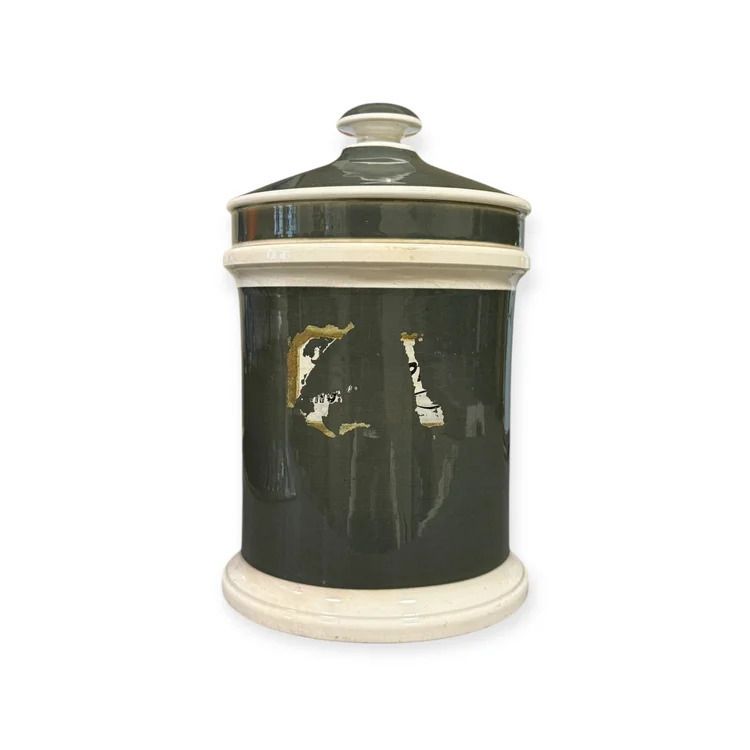 Pair Of 19th Century French Apothecary Jars Green Glazed Pharmacy Pots With Original Labels France, 19th Century photo buy