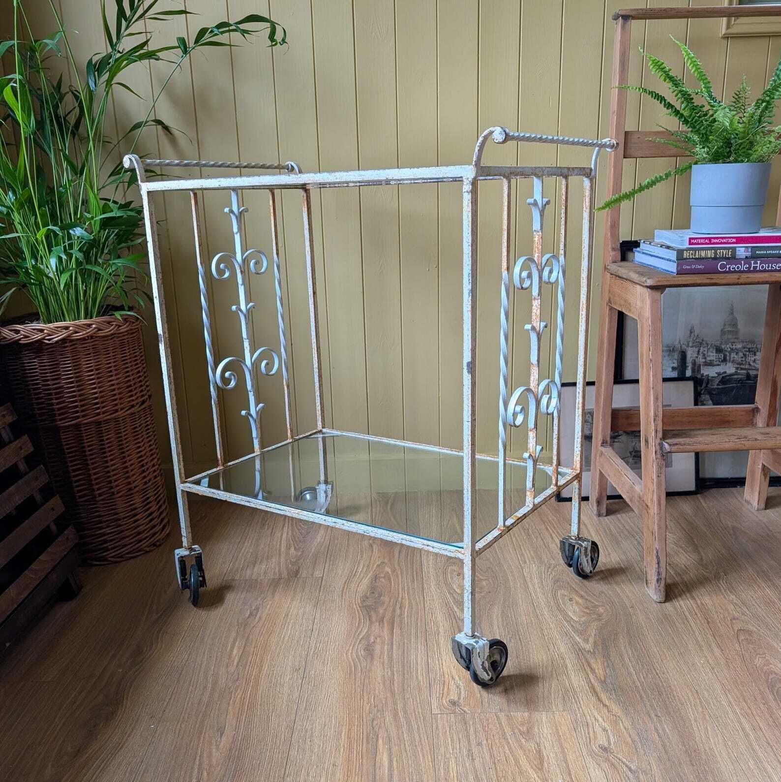 Vintage French Wrought Iron Drinks Trolley photo vintage