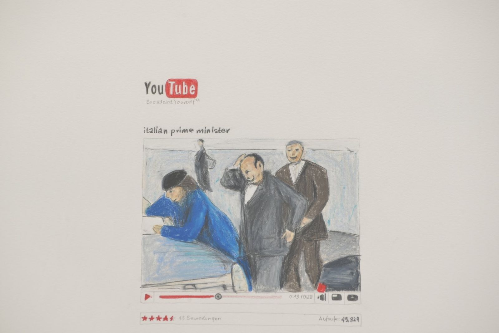 Italian Prime Minister On Youtube Drawing On Vellum Illegibly Signed 2009 photo furniture
