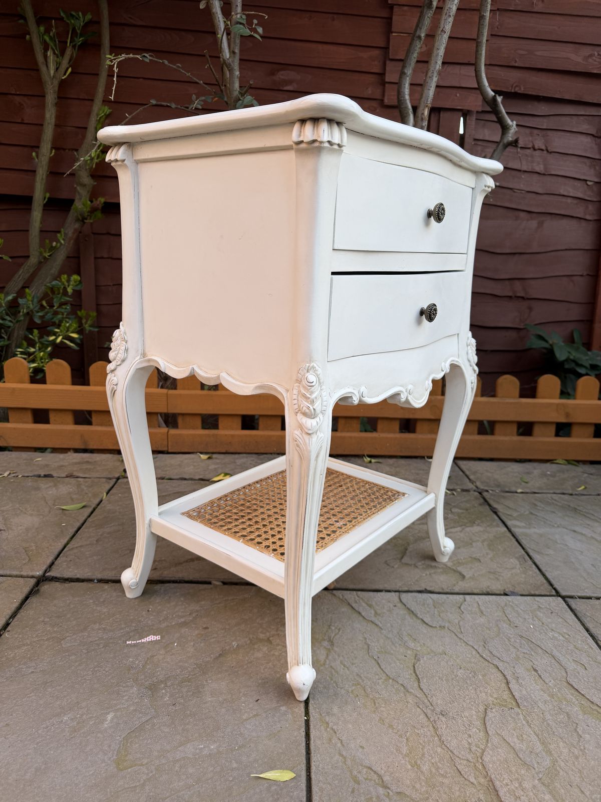 Beautiful Coach House Provence French Style 2 Draw White Bedside Table With Rattan – Superb Condition – £334 photo vinterior