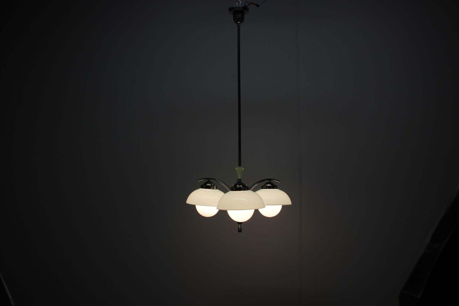 photo vinterior Art Deco Chandelier 1930s Czechoslovakia Mint Glass Chrome Ceiling Light