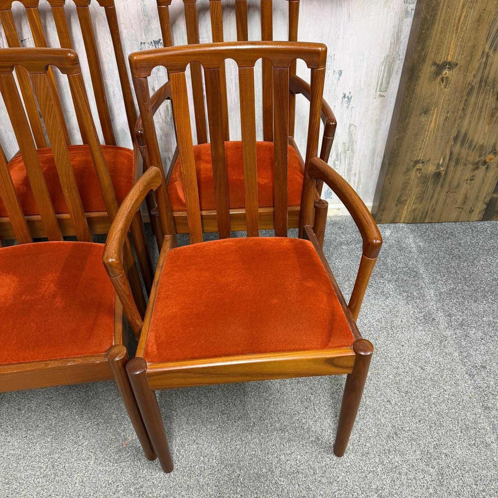 6x Meredew Mid Century Teak Dining Chairs Upholstered Seats 2x Carvers 4x Chairs photo for sale