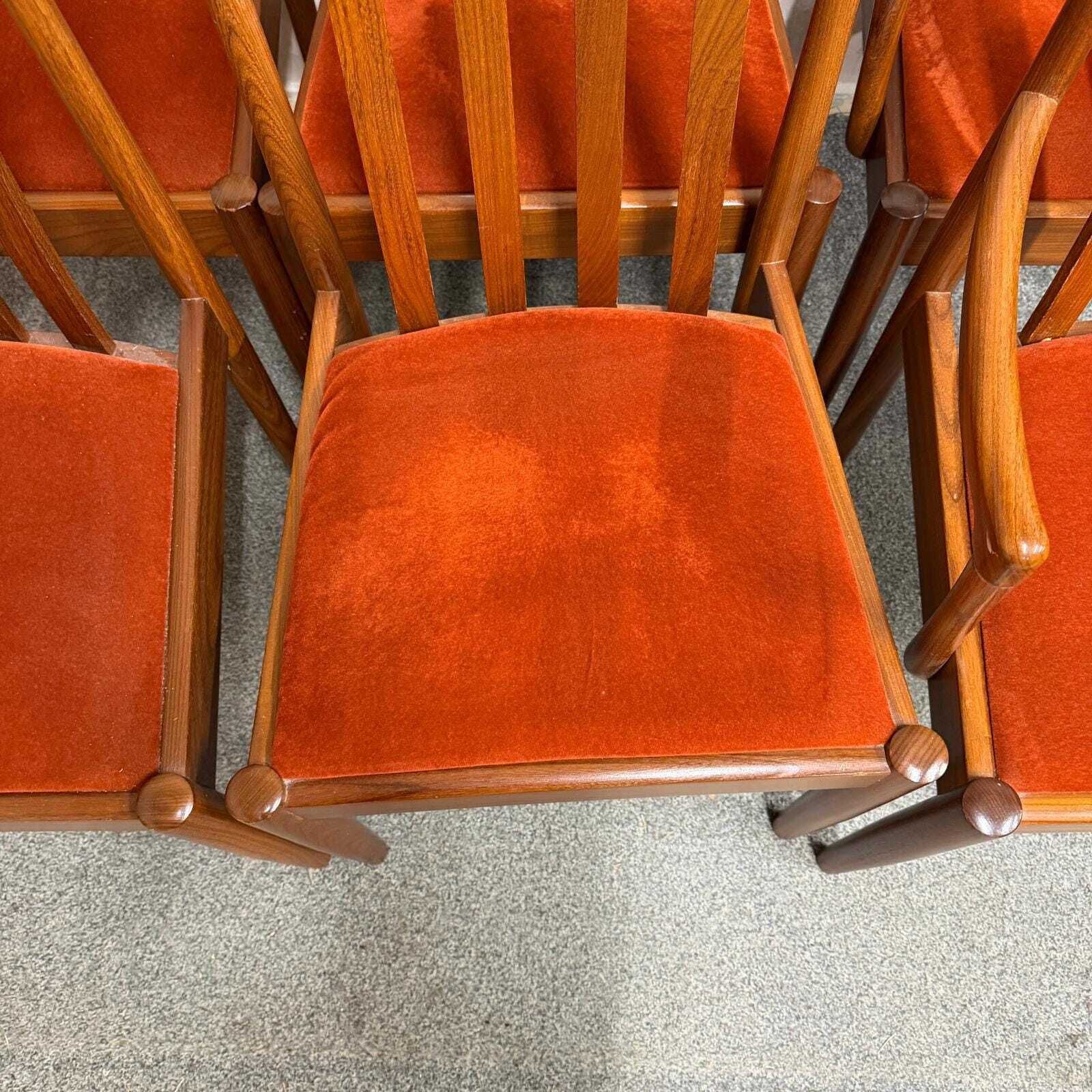 6x Meredew Mid Century Teak Dining Chairs Upholstered Seats 2x Carvers 4x Chairs photo buy