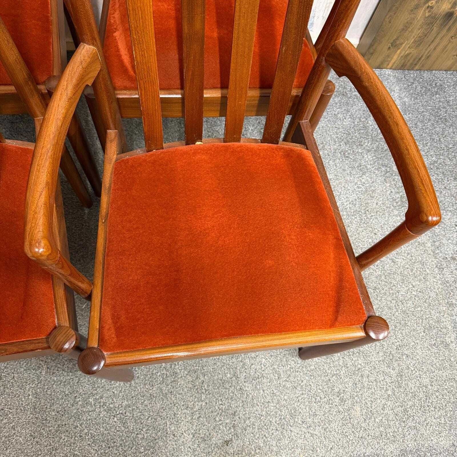 photo furniture 6x Meredew Mid Century Teak Dining Chairs Upholstered Seats 2x Carvers 4x Chairs