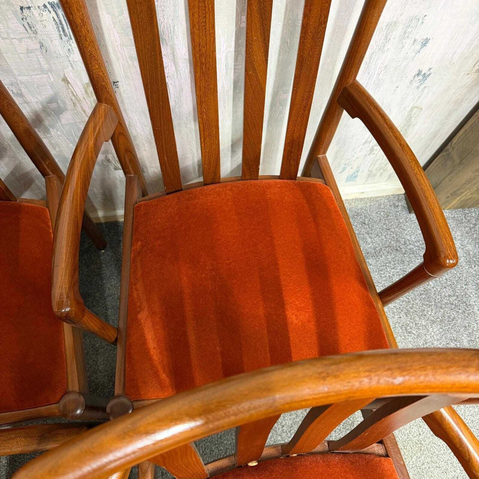315.0 6x Meredew Mid Century Teak Dining Chairs Upholstered Seats 2x Carvers 4x Chairs photo