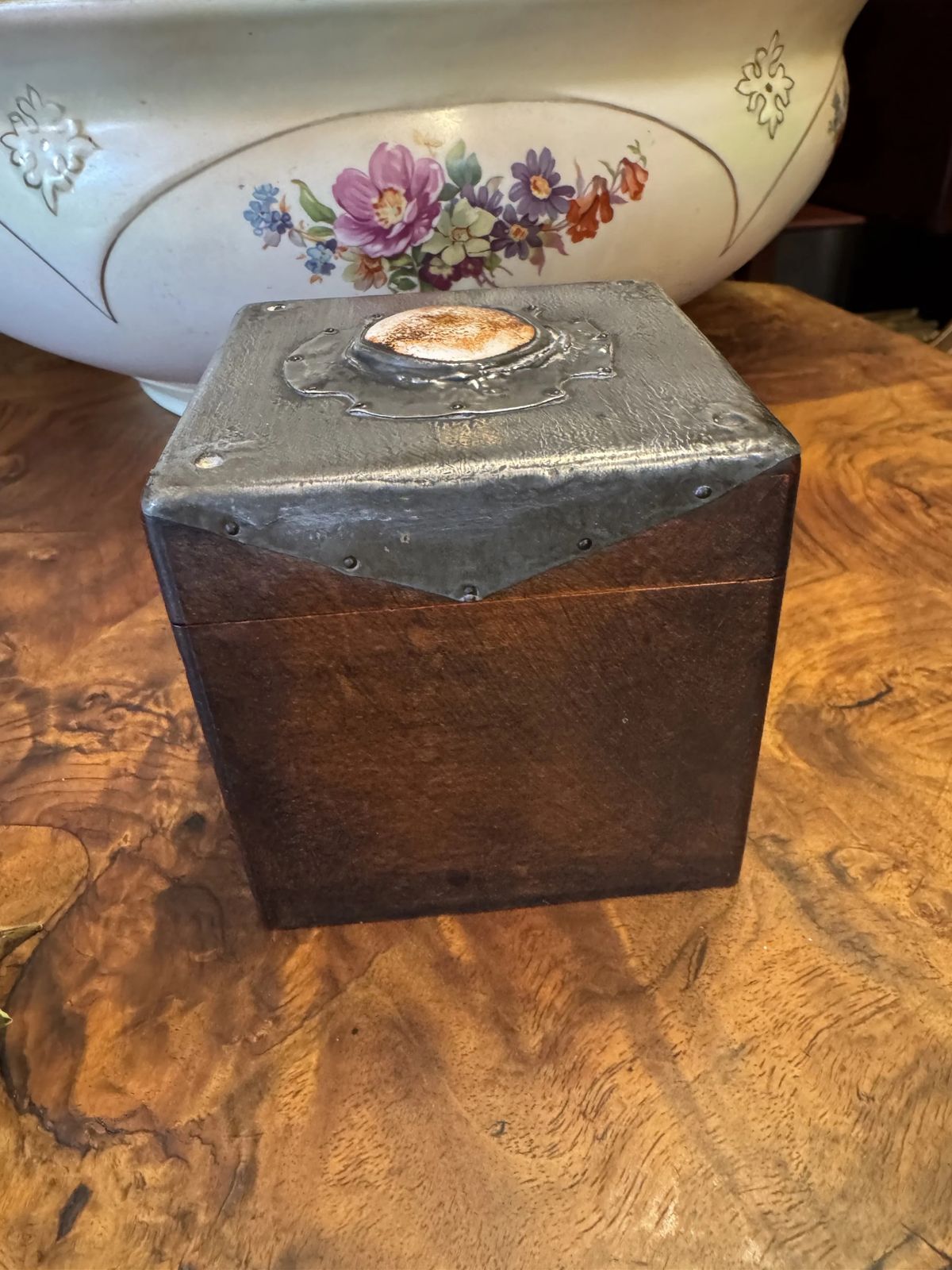 Antique Art Nouveau Pewter & Wood Liberty Style Tea Caddy photo 65.0