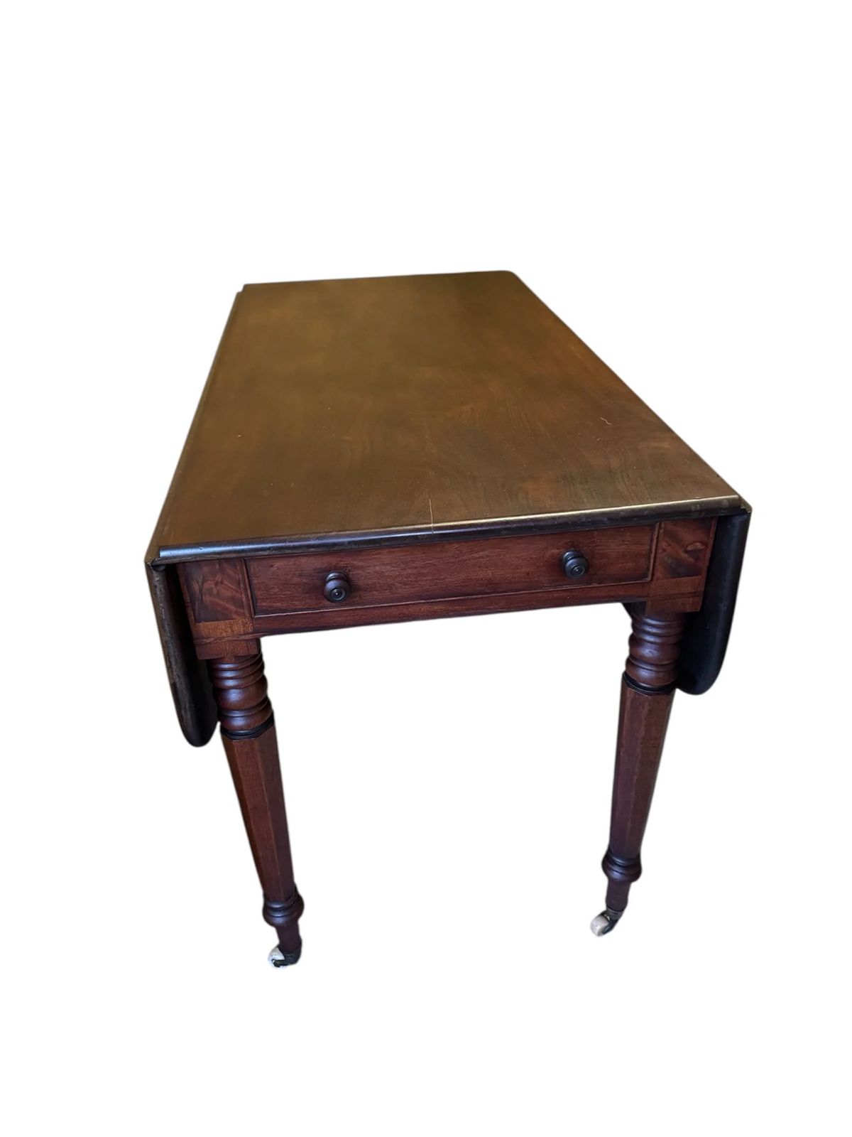 Antique Victorian Mahogany Country House Drop Leaf Table On Castors