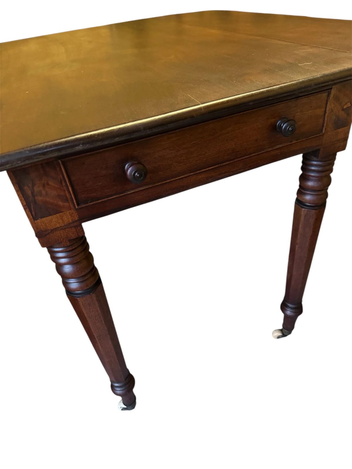 Antique Victorian Mahogany Country House Drop Leaf Table On Castors photo vintage