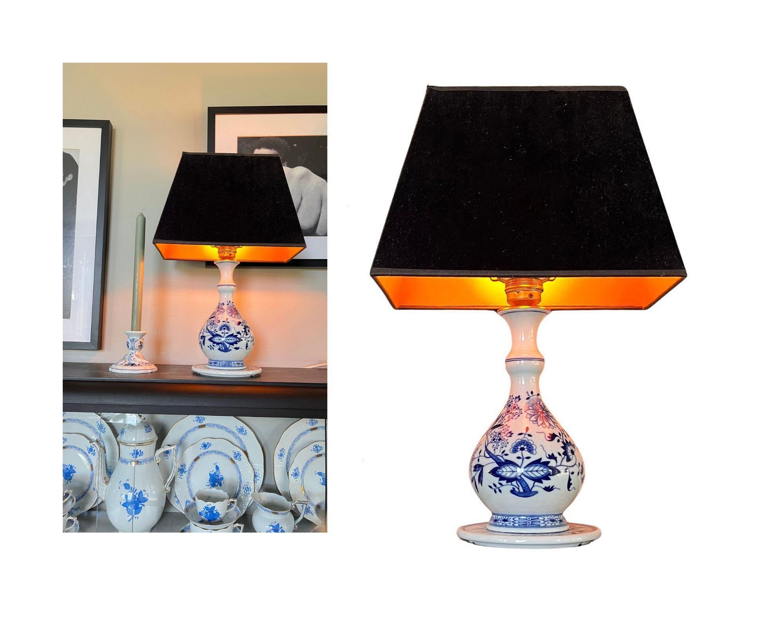 Hutschenreuther Blue Onion Lamp | Vintage Porseleinen Tafellamp photo buy