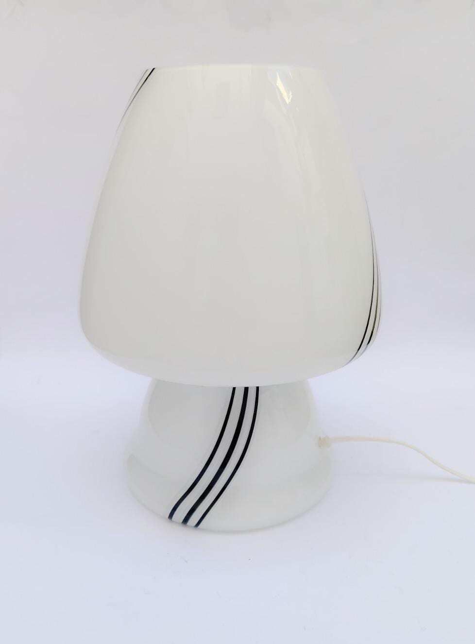Mushroom Table Lamp In Murano Glass, White With Black Bands, Vintage Design From The 1980s. photo 436.0