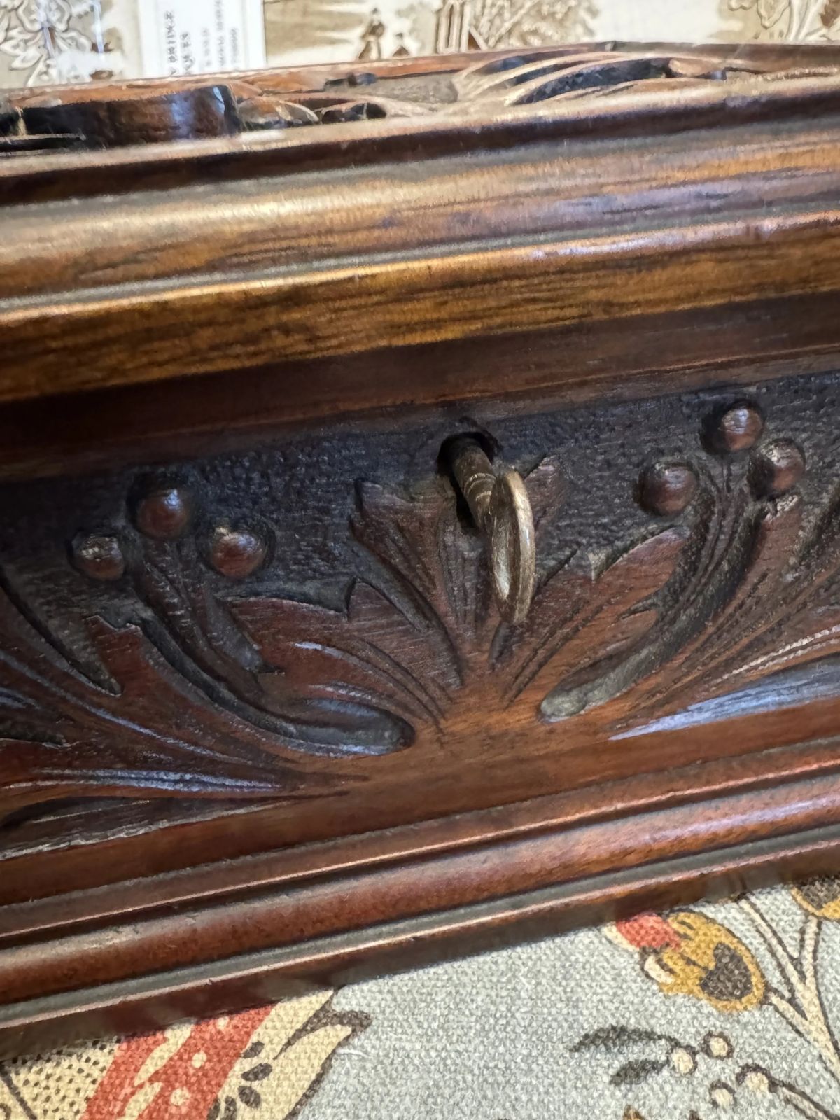 Antique Victorian Art Nouveau Style Carved Floral Mahogany Jewellery Box photo 78.0