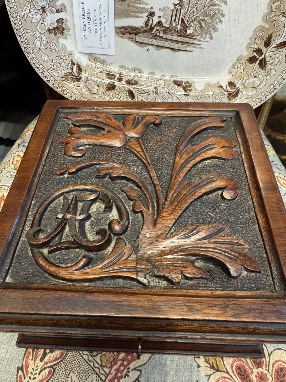 Antique Victorian Art Nouveau Style Carved Floral Mahogany Jewellery Box photo buy