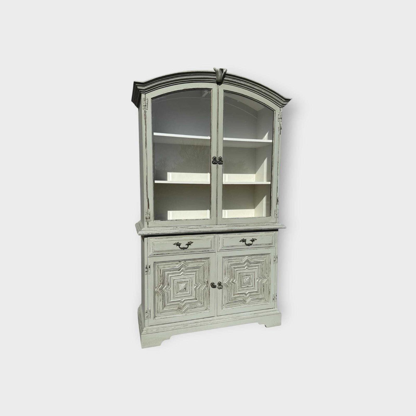 Antique Style Painted 2 Door Glazed Bookcase Cupboard  Glazed Display Bookcase With Lower Cupboard photo vinterior
