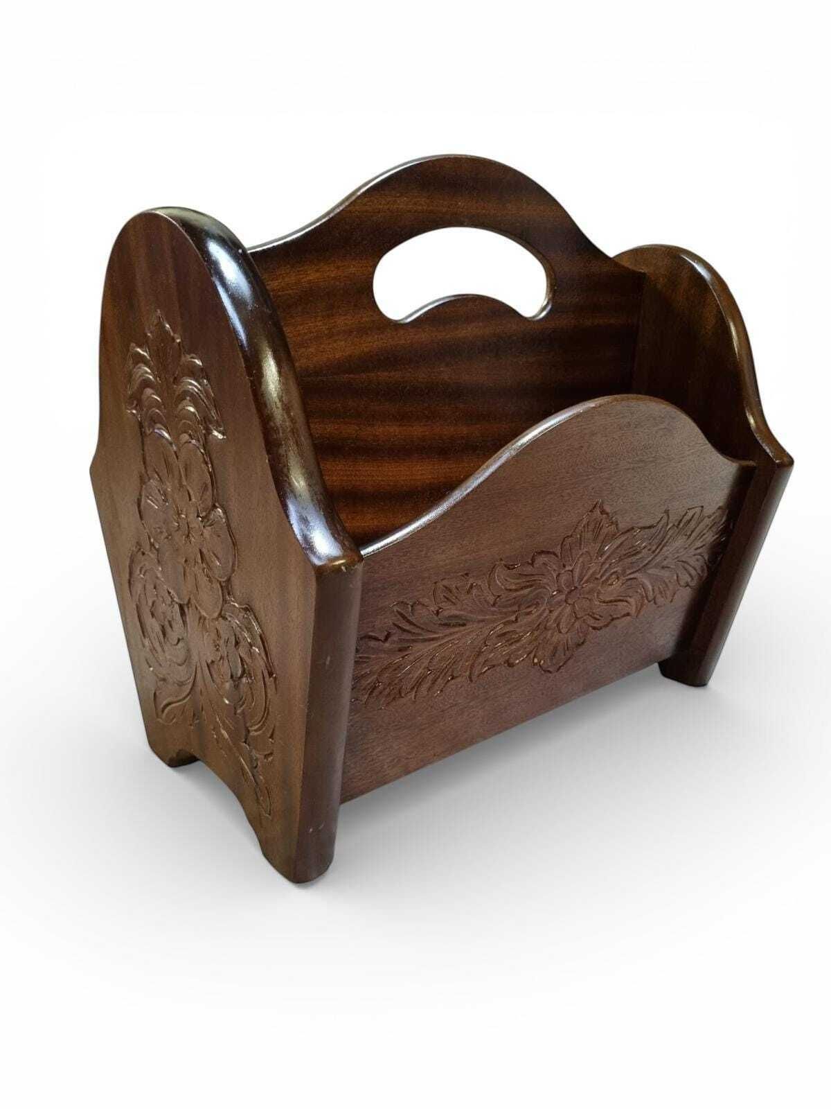 Vintage Carved Magazine Rack / C.1960 photo Home Decor
