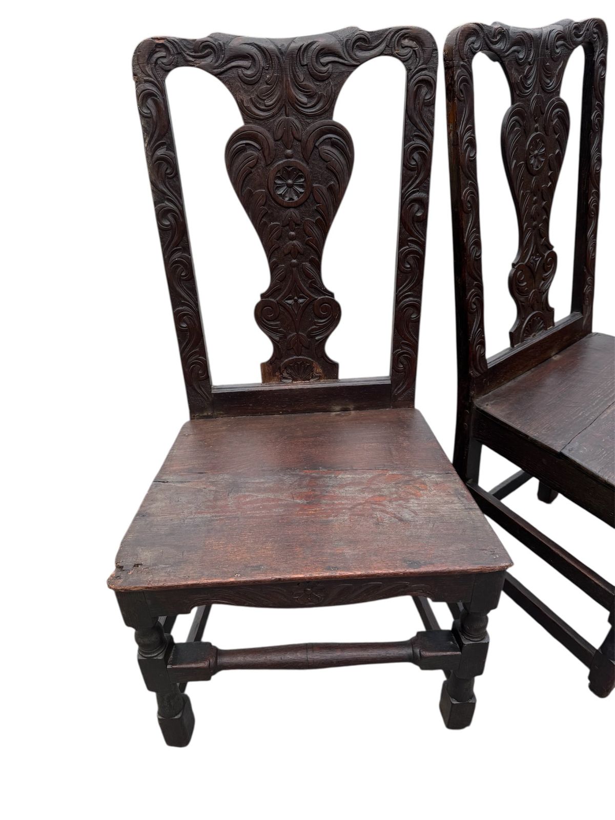 Antique 17th Century Pair Of Carved Gothic Dark Oak Chairs photo for sale