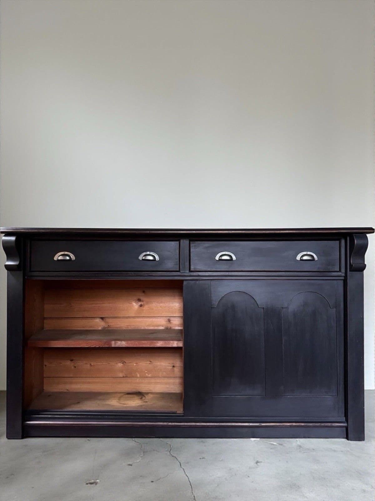 Antique Victorian Painted Solid Pine Sideboard Dresser Base Sliding Door Cupboard photo vinterior